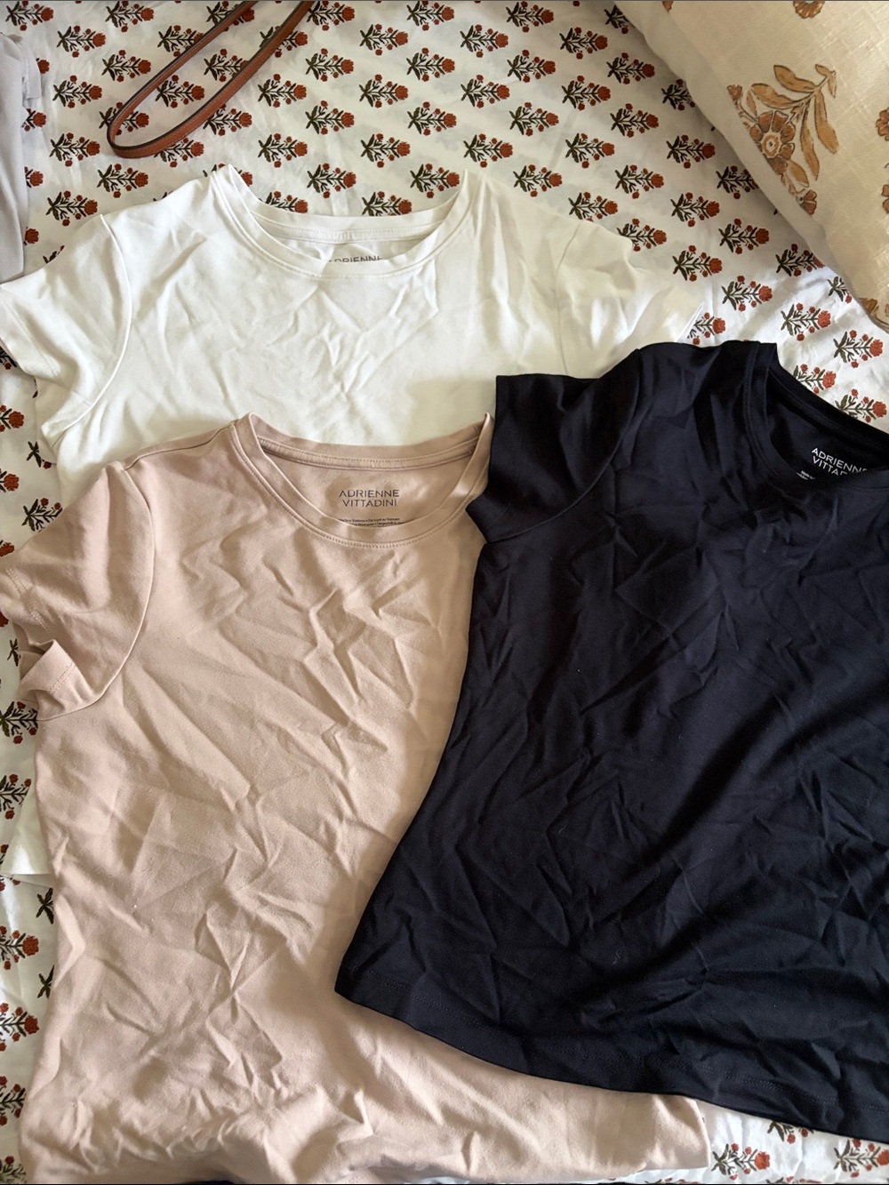 Adrienne Vittadini Black, White & Blush Layered Crewneck Tees - Picture 2 of 3
